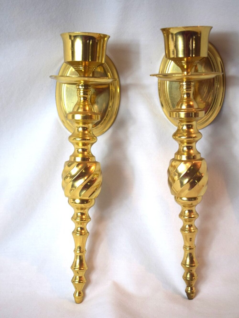 Vintage Pair Heavy Brass Wall Mount Decorative Candlestick Sconces